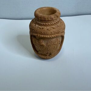 Intricately Carved Wooden Vase